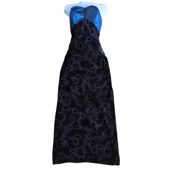 VTG AJ Bari Strapless Prom Dress XS Satin Velvet Glam‎ Whimsigoth Fairy Grunge - Picture 1 of 8